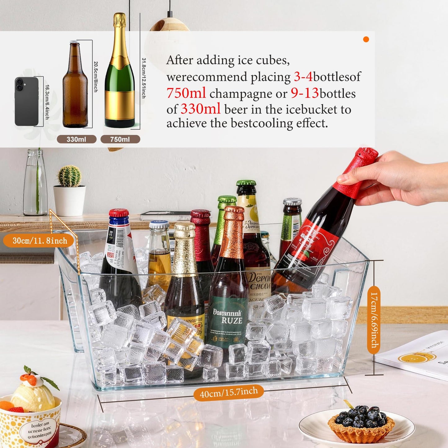 15L Ice Bucket for Parties, 2 Pcs, (15.7x11.8x6.7 in)