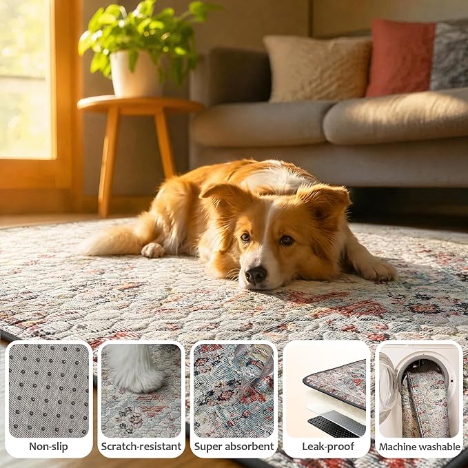 Washable Pee Pads for Dogs, Reusable Puppy Potty Training Pads, Ultra-Absorbent Thick Waterproof Leak-Proof Non-Slip Pads & Mat for Crate, Playpen, Floor, Whelping & Housebreaking , 1 Pack 72"x72"