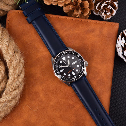 Ritche Quick Release Leather Watch Band 18mm 19mm 20mm 21mm 22mm 23mm 24mm Leather Watch Strap, Dark Blue & Silver, 22 mm, Vintage