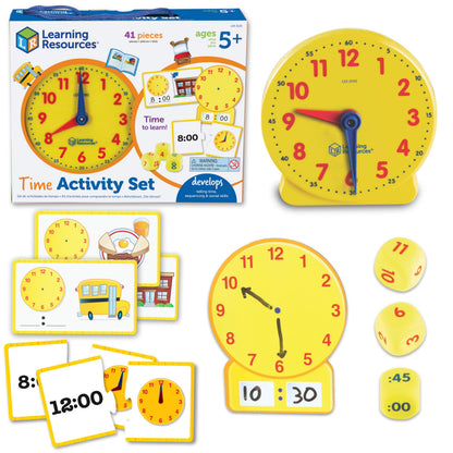 Learning Resources Time Activity Set - Kids Learning Clock, Classroom Clocks for Students, Telling Time Teaching Clock, Analog Clocks for Kids, Teaching Classroom Supplies