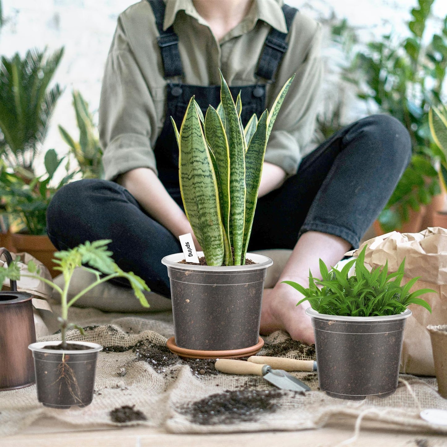 VOKOY 40 Pack 5/4/3/2.75 Inch Clear Nursery Pots with 40 Plant Labels, Clear Plant Pots with Drainage Hole Plastic Transparent Variety Pack Garden Flower Seedling Pot Small Planter Containers