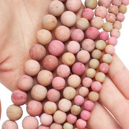 Natural Matte Rhodochrosite Beads, 6MM Round Frosted Unpolished Loose Gemstone Beads for Bracelet Necklace Jewelry Making, Energy Stone Healing Power with Stretch Beading Cord