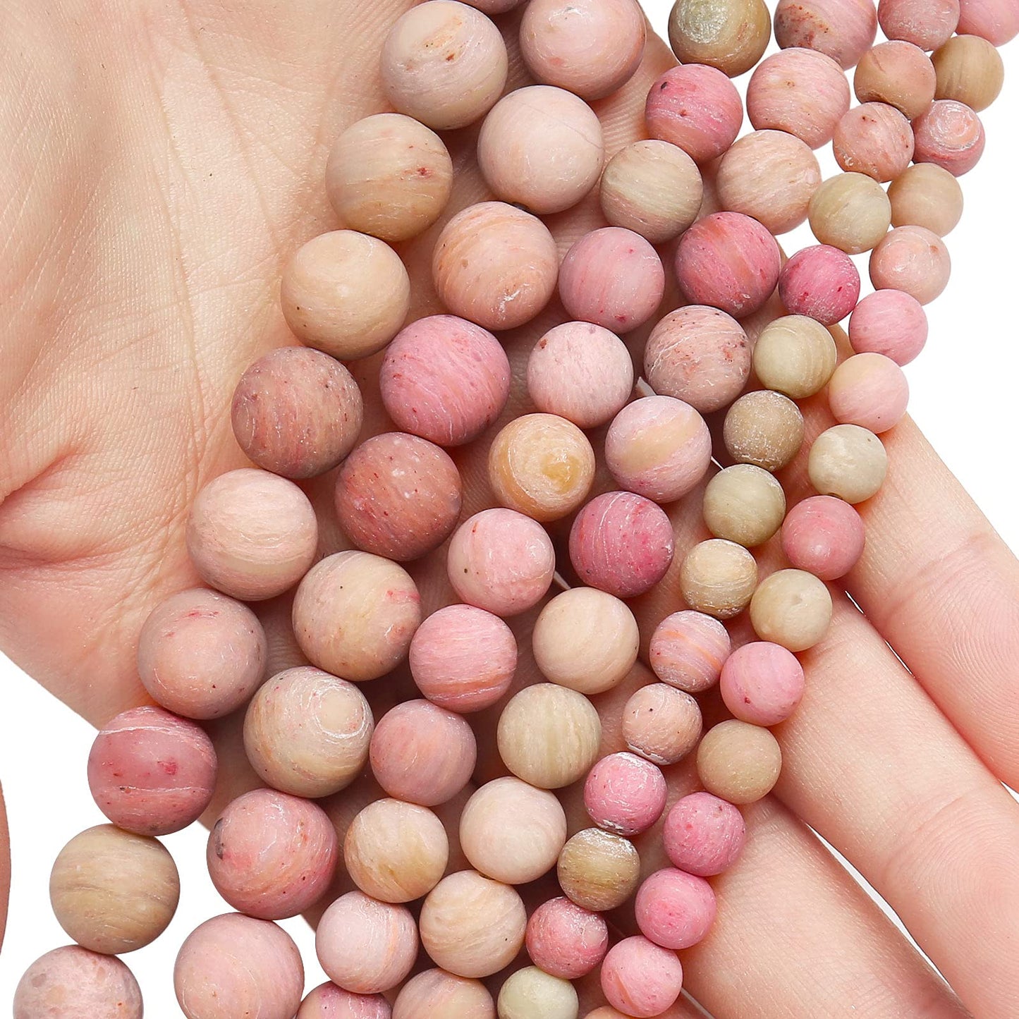 Natural Matte Rhodochrosite Beads, 10MM Round Frosted Unpolished Loose Gemstone Beads for Bracelet Necklace Jewelry Making, Energy Stone Healing Power with Stretch Beading Cord