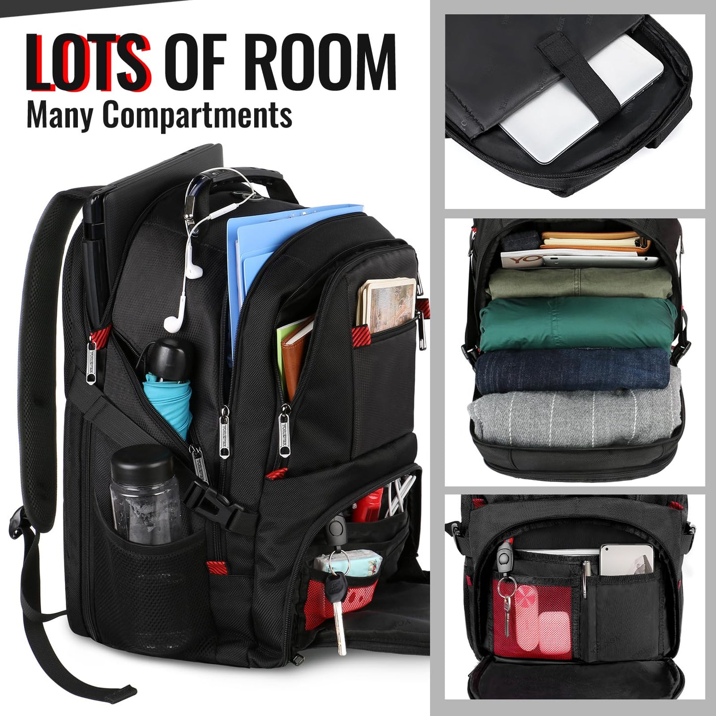 YOREPEK Large Laptop Backpack for Men, Heavy Duty Travel Backpack Carry On Flight Approved, 17 Inch College Work Bookbag, Water Resistant Business Backpack for Men Women, mochilas para hombres