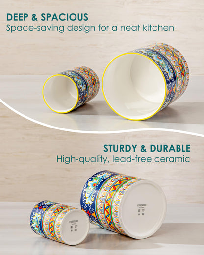 vancasso SIMI Utensil Holder, 7.3"+5.5" Porcelain Kitchen Utensil Holder for Countertop, Bohemian Kitchen Utensil Organizer for Spatulas, Spoons, Decorative Counter Utensil Crock, Celestial Harmony