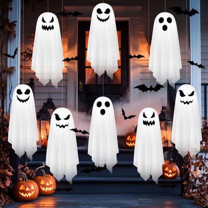 Renbuzhu 8Pcs Halloween Ghost Decorations Light up Hanging Paper Lanterns - Summerween Tree Spooky Decor for Outdoor Home Garden Patio Indoor(No Battery)