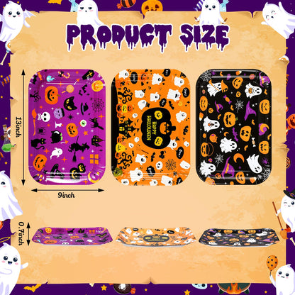 Acellegic 24 Pcs Halloween Serving Trays 13 X 9 Inch Large Platters Pumpkin Bat Ghost Food Trays for Movie Night Halloween Birthday Party Supplies