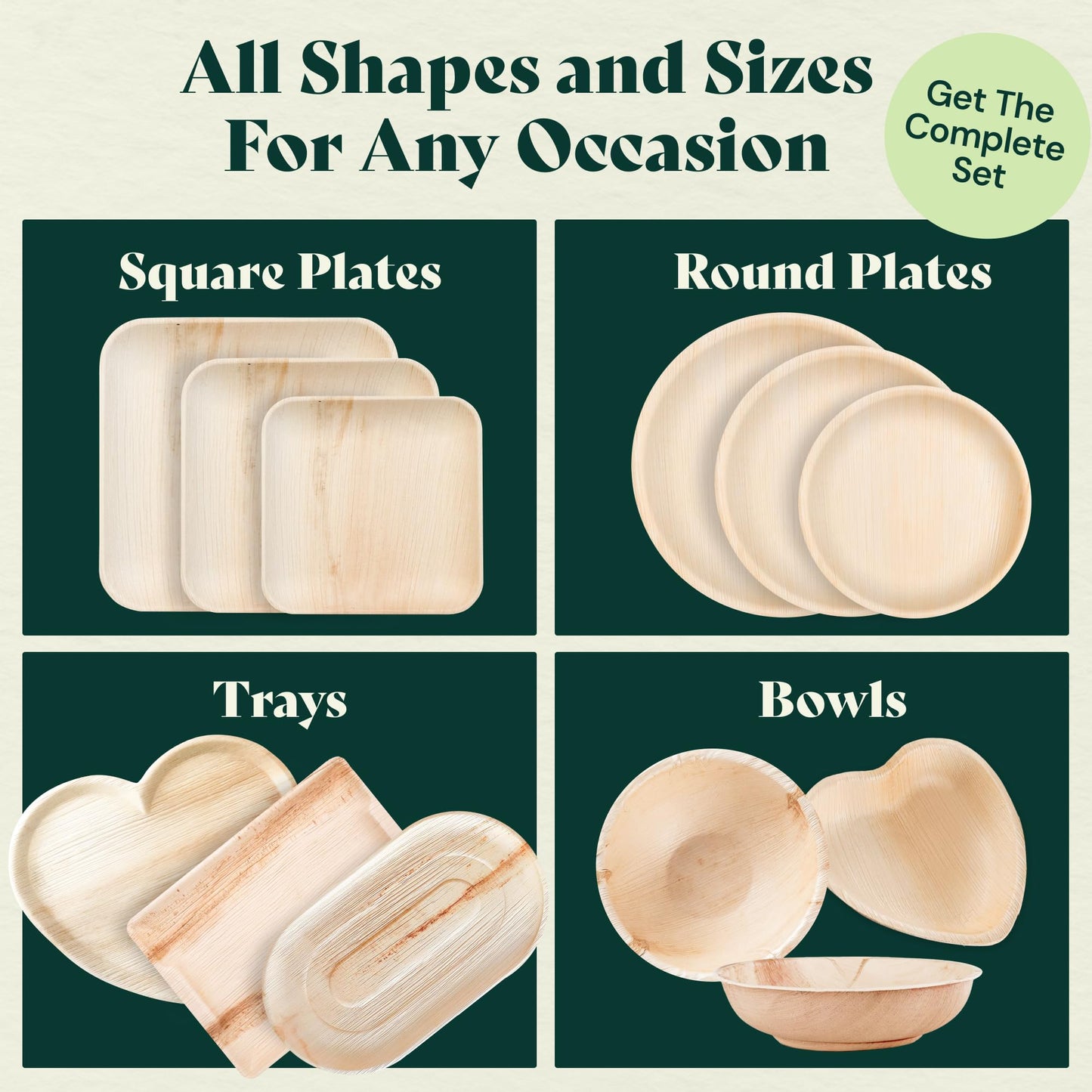 Chic Leaf Compostable & Biodegradable Palm Leaf Disposable Bamboo Plates for 4th of July- Disposable Party Plates for Appetizers - Camping Essentials - Reusable Party Supplies (10 & 7 Inch Square)