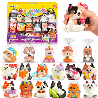FUNNYB&G Cat Squishy Toys for Kids - 24 Pack Squishies Toy Party Favors Small Bulk Goodie Bag Stuffers Classroom Prizes Birthday Gifts for Boys Girls Toddler Slow Rising Squeeze Toy