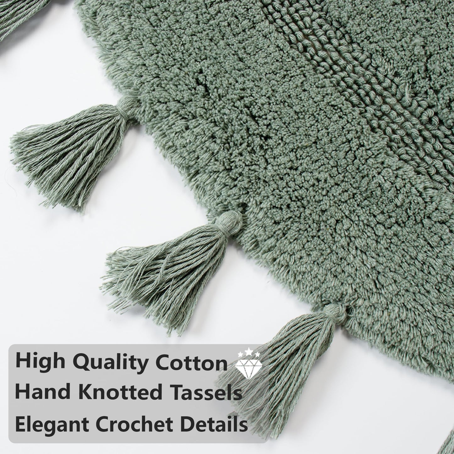 KOEXM Half Circle Boho Bathroom Rugs with Tassels for Bohemian Bedroom Soft Half Circle Rug Handcrafted Crochet Cotton Non Slip Absorbent Washable Rug Cute Bath Mats for Boho Bathroom Decor 32"x20"