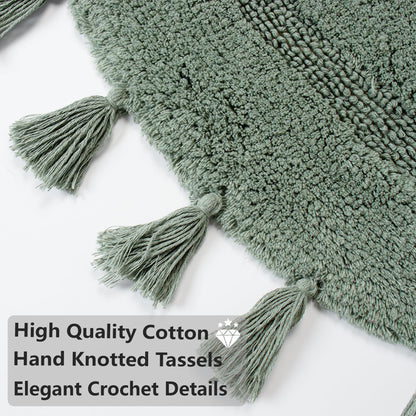 KOEXM Half Circle Boho Bathroom Rugs with Tassels for Bohemian Bedroom Soft Half Circle Rug Handcrafted Crochet Cotton Non Slip Absorbent Washable Rug Cute Bath Mats for Boho Bathroom Decor 32"x20"