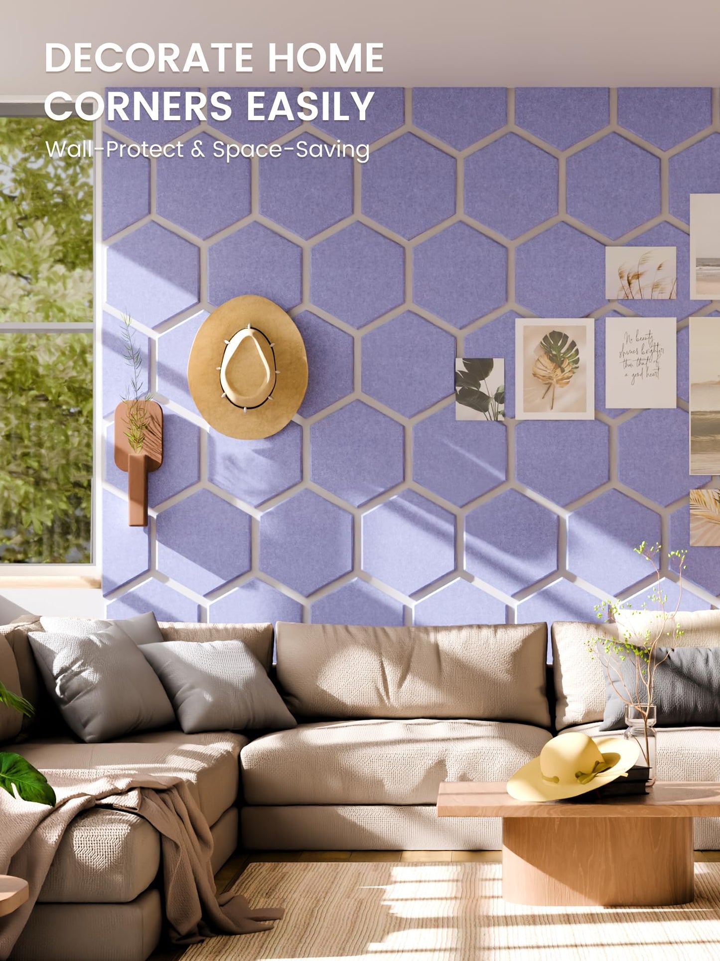 Fluxynara Hexagon Cork Board Alternative for Walls Decor-8-Pack Felt Bulletin Board Tiles,with 30 Pushpins,50 Adhesive Tabs for Office,Classrooms & Home Pin Board Felt Board-Soft Periwinkle