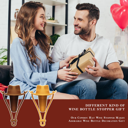 2Pcs Cowboy Hat Wine Stopper Cute Silicone Wine Bottle Stopper Fun Wine Champagne Accessories Reusable Bottle Stoppers Corks Bottle Caps Funny Western Gifts Stuff for Women Men Party Decorations