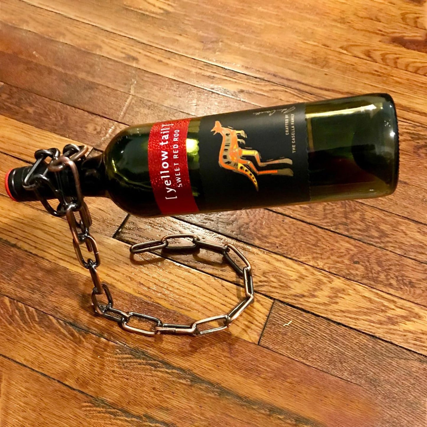 YHan Floating Wine Bottle Holder - Magic Steel Chain Wine Rack for Suspended Display - Holds Any Long-Neck Wine Bottles, Durable & Elegant, Perfect for Home Bar or Kitchen Decor (6.7x5.12x7.5in)