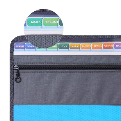 MEGREZ A4 Paper File Folder with 13 Pockets, Accordion File Folder with Zipper File Folder Organizer for Office, Waterproof Expanding File Folder with Tabs, Pink & Blue(2 Packs)