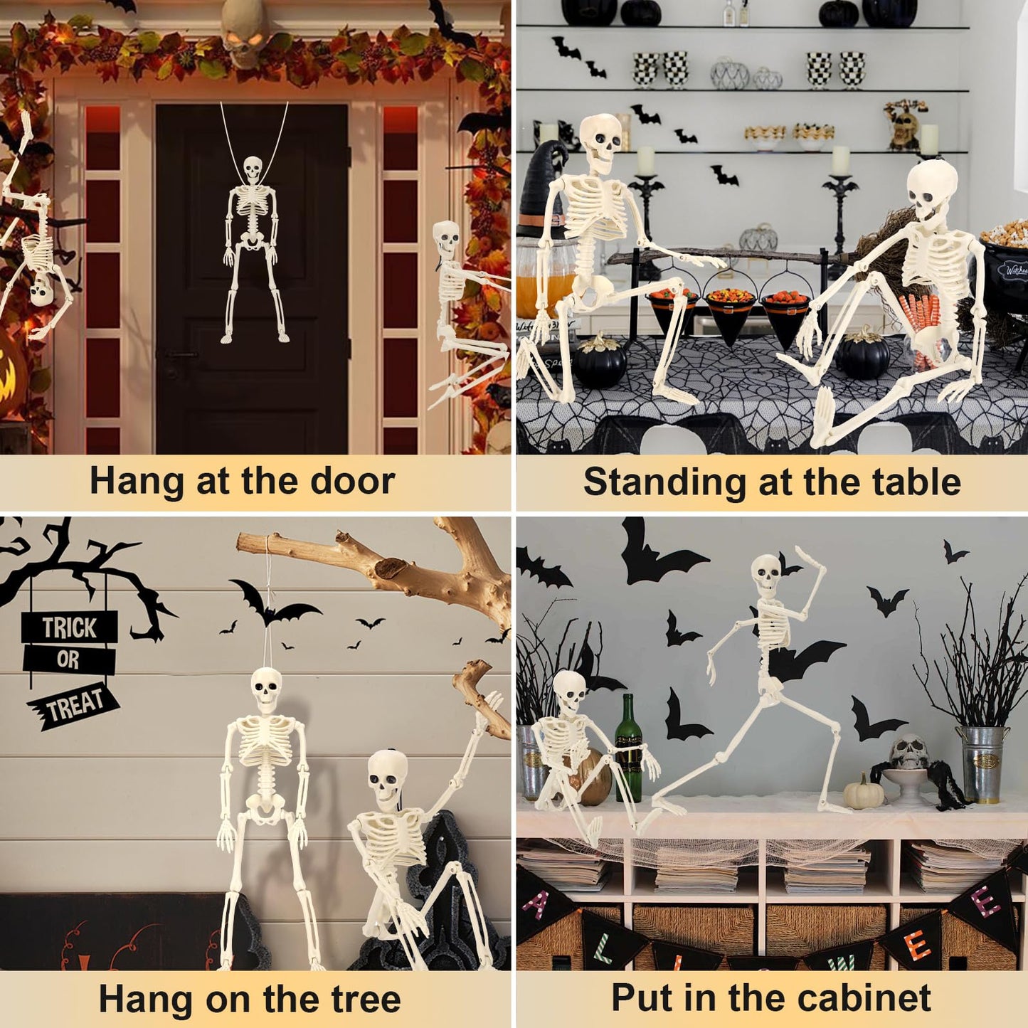 TMFsode 5 Packs Halloween Skeleton Decorations, 16" Halloween Mini Skeleton with Posable Joints, Spooky Poseable Plastic Skeletons for Yard Garden Lawn Haunted House Graveyard Props Decor