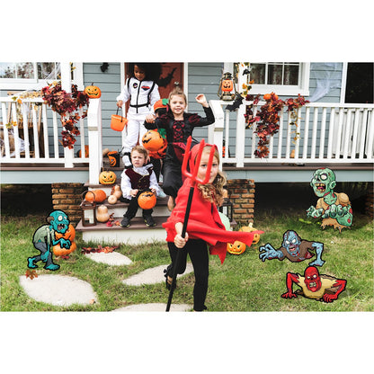 6 Pack Halloween Scary Zombie Monster Yard Signs with Stakes Sturdy Corrugated Yard Decorations Cartoon Props for Zombie Lawn Patio Decor Halloween Skeleton Garden Outdoor Party Decorations