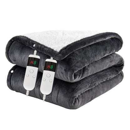 Electric Blanket Heated Throw, Soft Flannel Heating Blanket with 8 Hours Auto Off 10 Fast Heating Levels Machine Washable Sherpa Heated Blanket with Overheating Protection