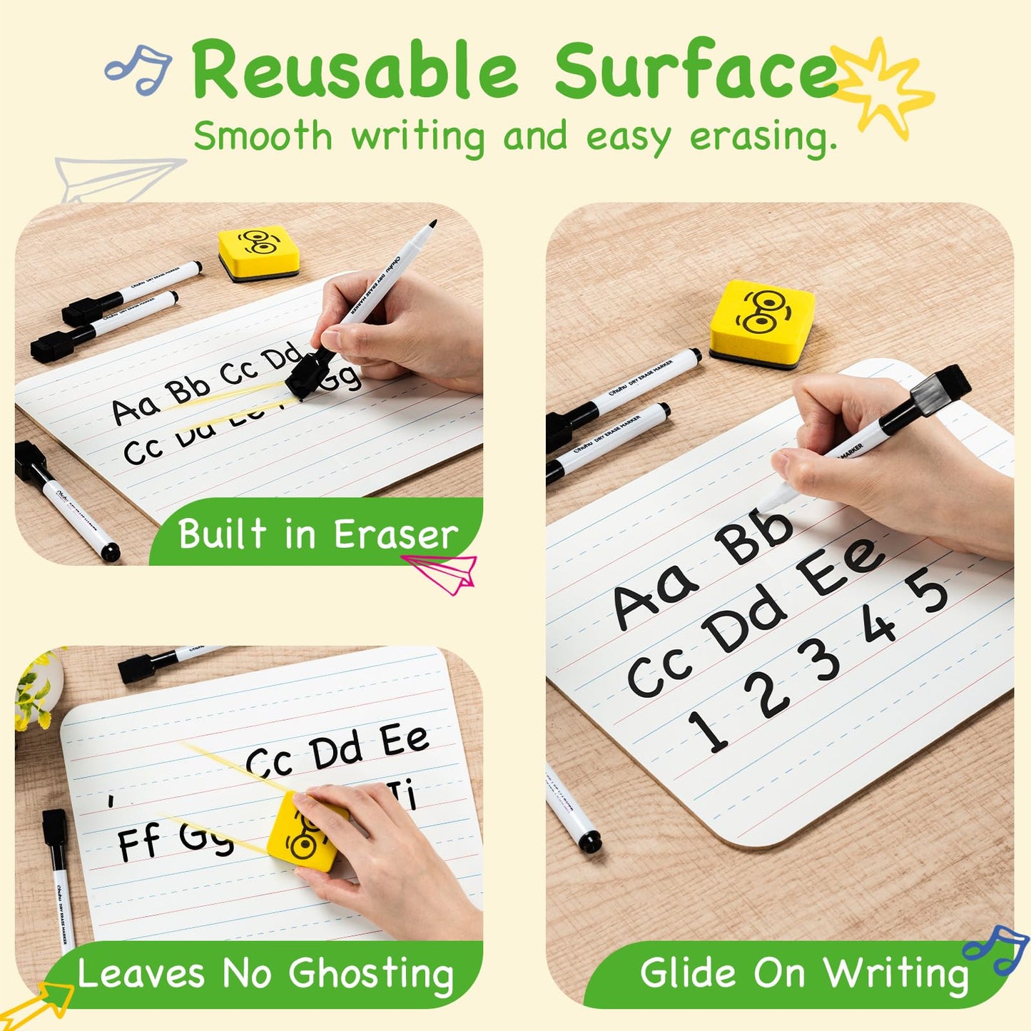Ohuhu 25 Pack Lined/Plain Dry Erase Boards - 9"x12" Double-Sided White Board Class Set - Includes 25 Mini Whiteboards 25 Black Markers and 25 Erasers for Classroom School Office Students Teachers