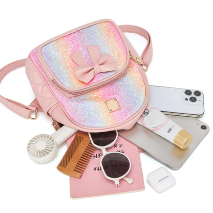 I IHAYNER Mini Backpcak for Girls Small Bowknot Quilted Leather Backpack Purse for Women Travel Cute Trendy Stuff Gifts for Kids Rainbow