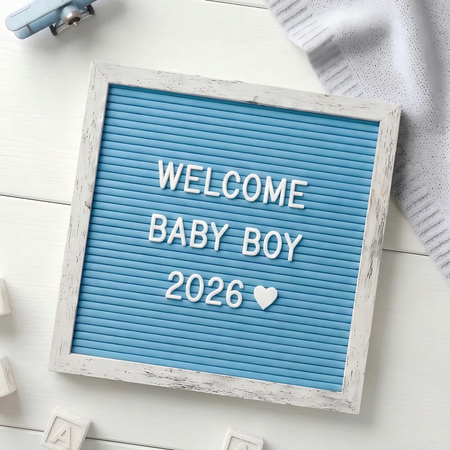 C CRYSTAL LEMON Blue Felt Letter Board 10x10in – Includes 336 Letters, Numbers & Symbols – Changeable Message Board with Rustic Wooden Frame for Home, Office & Events