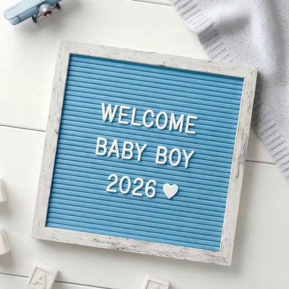 C CRYSTAL LEMON Blue Felt Letter Board 10x10in – Includes 336 Letters, Numbers & Symbols – Changeable Message Board with Rustic Wooden Frame for Home, Office & Events