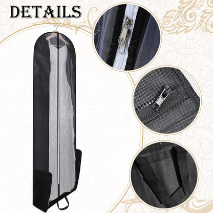 Fabbay 2 Pcs 70" Bridal Wedding Gown Dress Garment Bag Extra Large Long Foldable Portable Travel Covers Garment Bags Hanging Luggage Storage with Pockets for Women's Prom, Gusseted Black