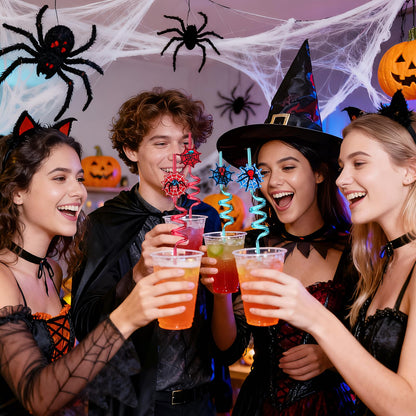 LEDUO 24PCS Spider Web Drinking Straws - Man Party Decorations Gifts Supplies-Reusable Plastic Silly Crazy Straws for Kids Boys Girls Spidery Theme Birthday Party Favors Halloween Goodie Bags Stuffers