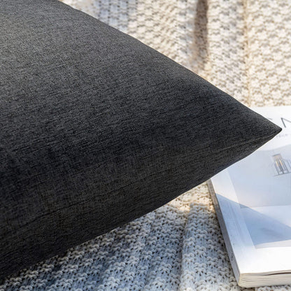 MIULEE Pack of 2 Decorative Outdoor Solid Waterproof Throw Pillow Covers Faux Linen Garden Farmhouse Cushion Cases for Halloween Tent Balcony Couch Sofa 18x18 Inch Black
