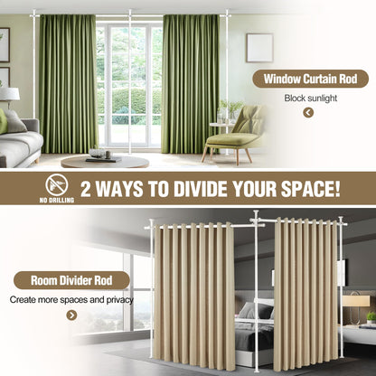 Room Divider Curtain Rod, No Drilling Tension Rod for Room Separation, Adjustable 4-10ft(H) 30-147"(W) Heavy Duty Floor to Ceiling Wall Divider Space Partition Privacy Separator, White