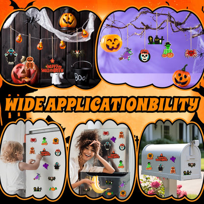 Jenaai 72 Pcs Halloween DIY Wooden Magnets Crafts Kit Refrigerator Decoration Halloween Painting Magnetic Stickers Pumpkins Bats Ghost Hanging Magnets for Garage Door Mailbox Decor