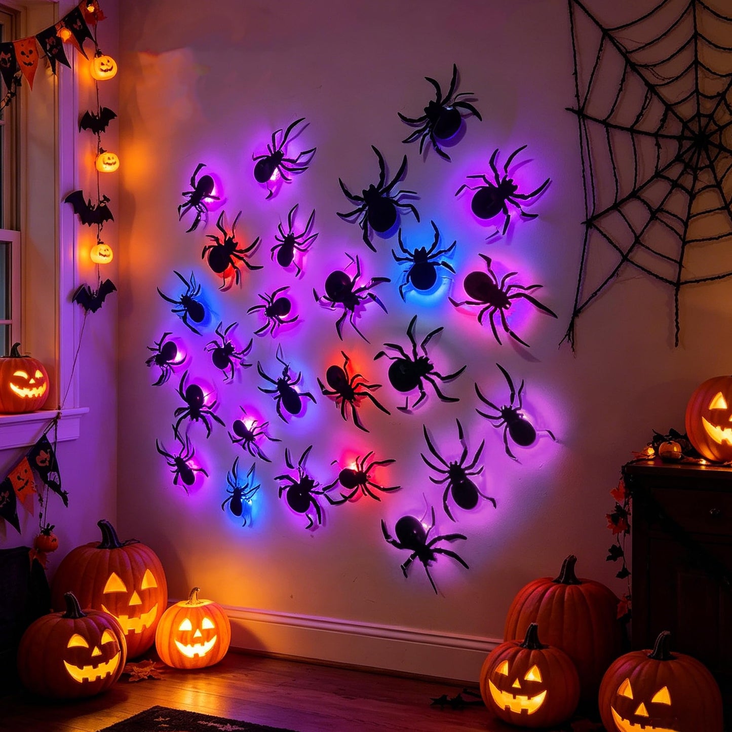 DR.DUDU 36 Pack Halloween Wall Decor Light up Spiders Window Decorations
