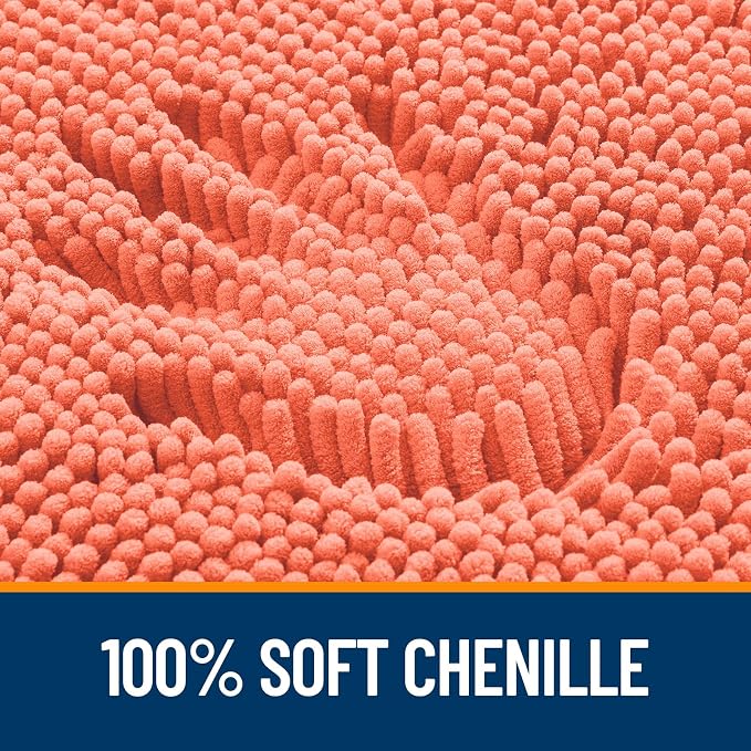 OLANLY Bathroom Rugs 34x21, Extra Soft Absorbent Chenille Bath Rugs, Rubber Backing Quick Dry, Machine Washable Bath Mats for Bathroom Floor, Tub and Shower, Home Decor Accessories, Coral