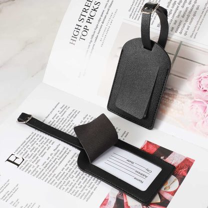 20-Piece Pu Leather Luggage Name Tags - Privacy Protection, Strong, Black