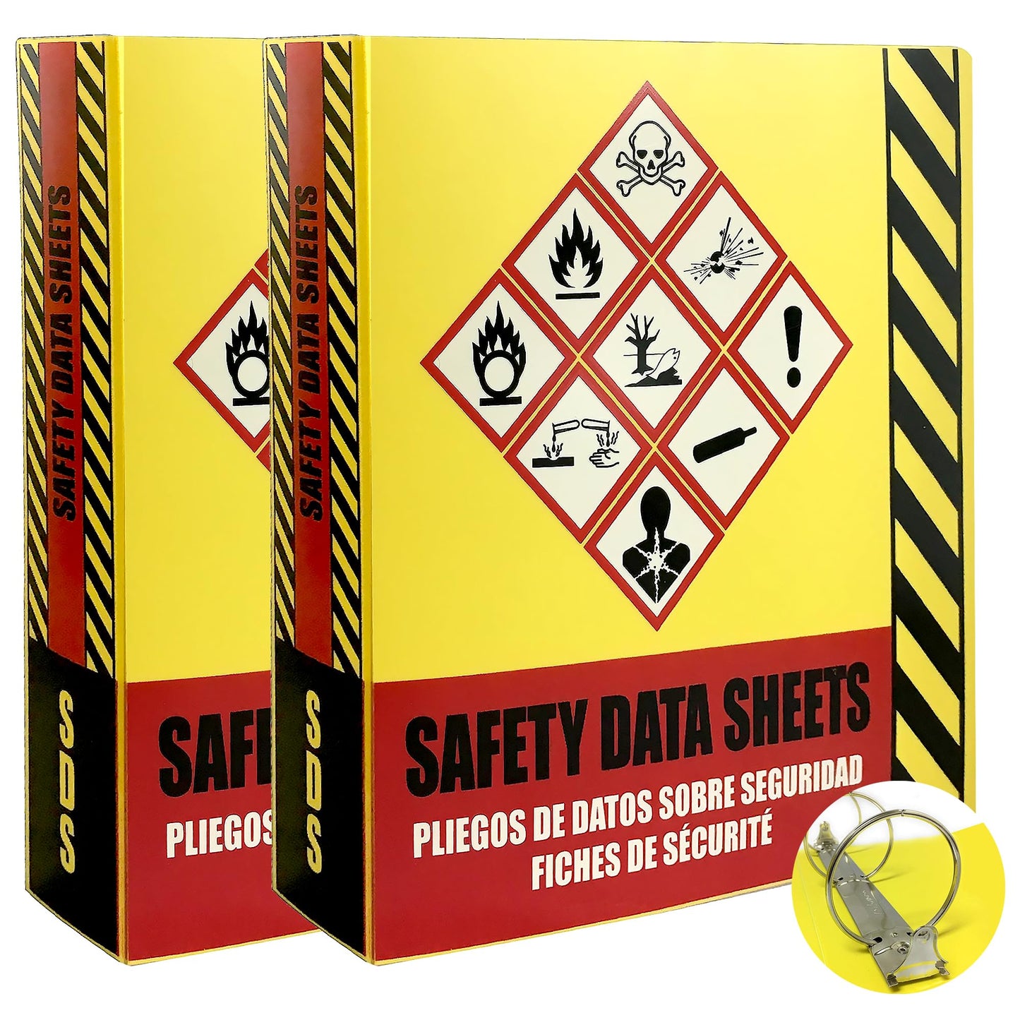 Ring Binder Depot 2 Pack of SDS Binder, Heavy Duty 3 Ring Binder with 1.5 In Capacity Holds 250 Pages, Trilingual with EnglishSpanishFrench, Durable and Highly Visible Safety Data Sheets, Yellow