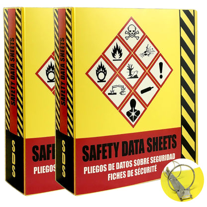 Ring Binder Depot 2 Pack of SDS Binder, Heavy Duty 3 Ring Binder with 1.5 In Capacity Holds 250 Pages, Trilingual with EnglishSpanishFrench, Durable and Highly Visible Safety Data Sheets, Yellow