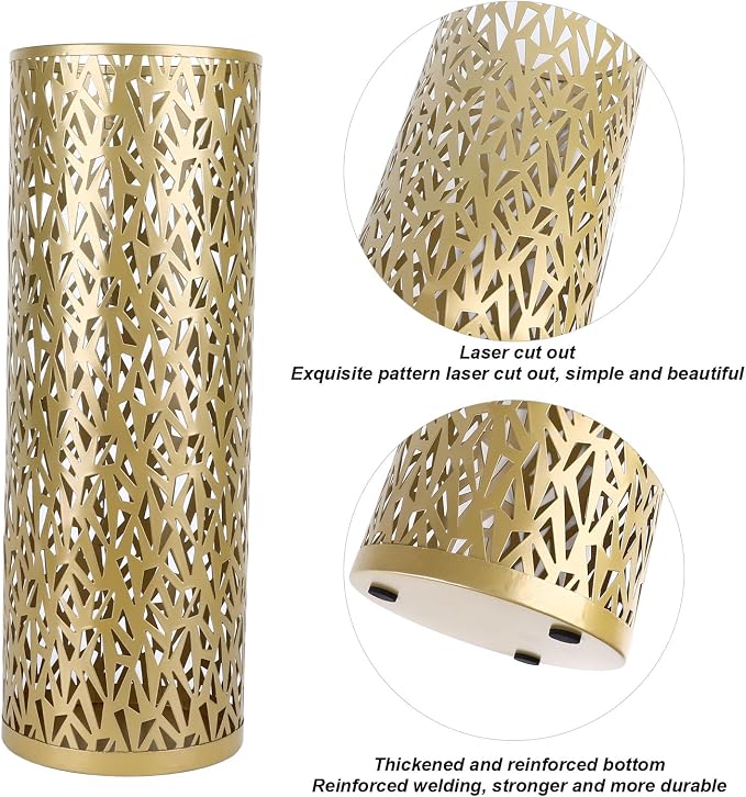Metal Round Umbrella Stand Rack,Umbrella Holder Organizer Bin Hollowed Freestanding Canes Walking Sticks Holder for Entryway Home Hotel Office Decor (M)