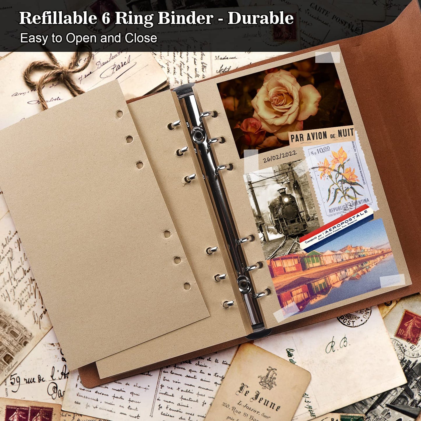 Leather Journal Notebook, Vintage Refillable Journal for Women Girls, Thick Blank Pages for Sketchbook, Planner, Diary, Travel Journals to Write in with Binder Pockets, Beautiful Journal Gift
