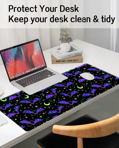 ALTEKO Large Gaming Mouse Pad, Computer Mouse Mat, Funny Desk Pad Protector Decoration, Big Cute Desk Pad, Non-Slip Base 31.5 x 11.8 in Cute Bats Stars