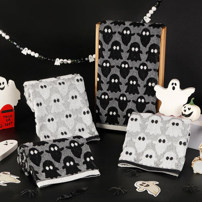 Quera 2 Pack Hand Towels Halloween Ghost Black White Bathroom Decorative Towels Set for Drying, Cleaning, Cooking, Holiday 13.7'' x 29.5''