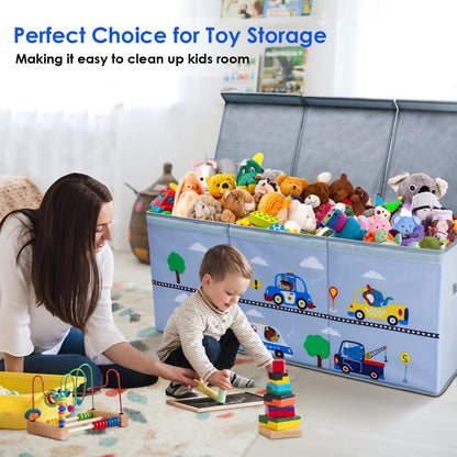 decalsweet Toy Box Chest for Kids, Collapsible Oxford Toy Storage Box with Handles for Boys, Extra Large Sturdy Waterproof Toy Organiser for Bedroom Playroom, 37.7×12.5×15.7 Inch (Animal Cars)