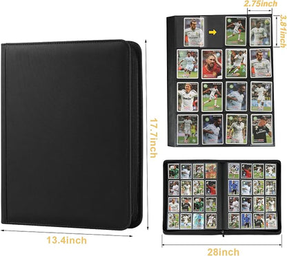 16 Pocket Ringless Side Loading Trading Card Binder, 1024 Cards PU Fixed Page Zipper Card Album for TCG Sports Game Cards, Not Fit Top Loaders (Black)