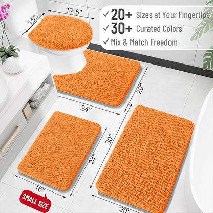 OLANLY Toilet Rugs U-Shaped 24x24, Extra Soft Absorbent Chenille Contour Bathroom Rugs for Toilet, Dry Quickly, Machine Washable, Non-Slip Bath Mat, Orange