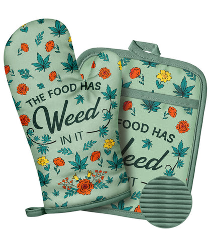 Slohif Funny Oven Mitts and Pot Holder for Women - Heat Resistant Leaf Cute Novelty Kitchen Oven Mittens 100% Cotton, Non-Slip Silicone Surface Pot Holder for Baking and Cooking Accessories