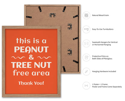 Poster Master Peanut and Tree Nut Free Area Poster - Food Allergy Awareness Print - Typography Art - Trendy Art - Gift for Men & Women - Decor for School, Office or Classroom, 11x14 Beige Framed