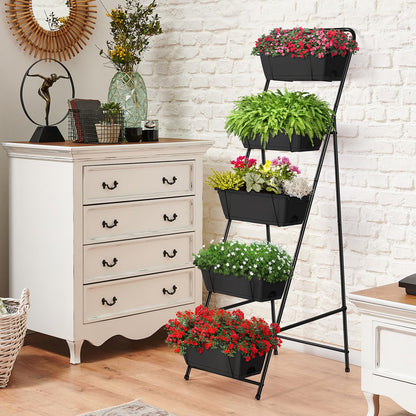 Vertical Garden Planter 5 Tiers Raised Garden Bed Outdoor Standing Herb Garden Planter with Drainage Holes and Removable Tray Planters for Outdoor Plants Vegetables Flowers Black