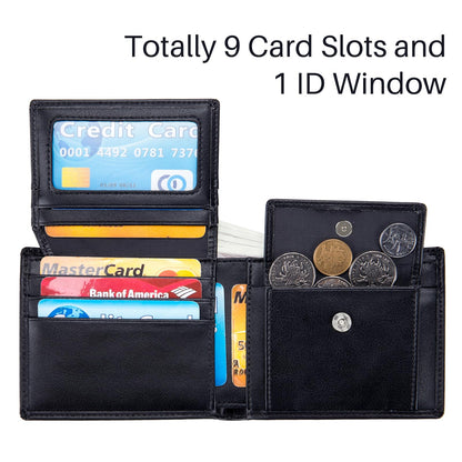 OFAMOUS Men's Leather Wallet with Coin Pocket Flip Up ID Window RFID Blocking Slim Bifold Credit Card Front Pocket Wallet (Blue)