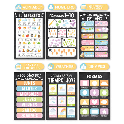 Hadley Designs Spanish Posters for Classroom -12 Bilingual Educational Posters for Spanish Classroom Decorations Must Haves, Calendario y Alfabeto en Español Para la Pared, Chalkboard Teacher Supplies