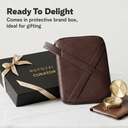 rofozzi Vegan Leather Tech Pouch for Travel, Electronics Organizer Case, Cord Organizer Tech Bag, Leather Passport Holder for Travel, Document Holder