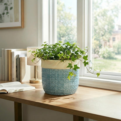 Teagas Ceramic Planter - 8 Inch Plant Pot for Indoor Outdoor Plants, Boho Planters with Drainage Hole and Plug, Round Decorative Flower Pots, Garden Home Office Decor, Plant Lover Gifts, Blue